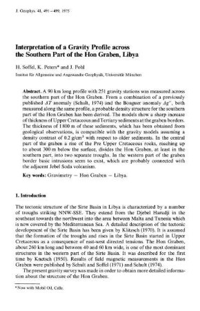 Interpretation of a gravity profile across the southern part of the Hon Graben, Libya