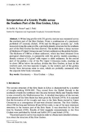 Interpretation of a gravity profile across the southern part of the Hon Graben, Libya
