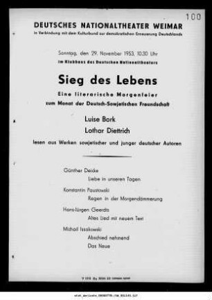 Sieg des Lebens Eine literarische Morgenfeier zum Monat der Deutsch-Sowjetischen Freundschaft