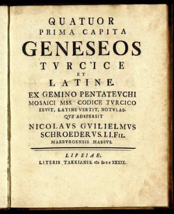 Quatuor Prima Capita Geneseos Tvrcice Et Latine