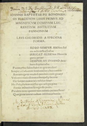 Elegidia Ioannis Baptistae|| Pii Bononiensis