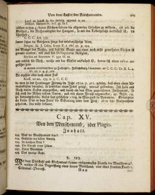 Cap. XV. Von dem Menschenraub, oder Plagio. - Cap. XVI. Von dem Todschlag.