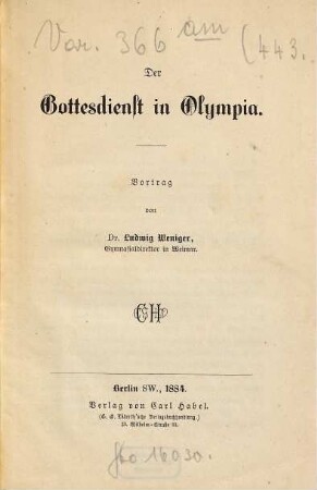Der Gottesdienst in Olympia : Vortrag