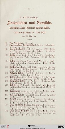 II. Auctionstag: Antiquitäten und Gemälde. Kollektion Jean Heinrich Steven-Köln (Nr. 161-335)