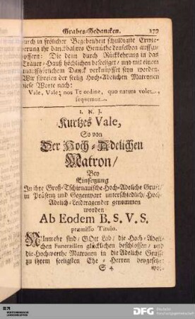 Kurtzes Vale, So von Der Hoch-Adelichen Matron