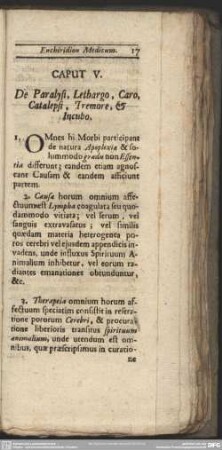 Caput V. De Paralysi, Letbargo, Caro, Catalepsi, Tremore, & Incubo