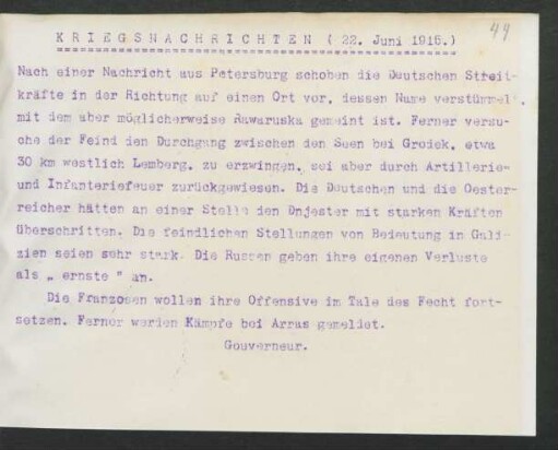 44 Kriegsnachrichten 22. Juni 1915