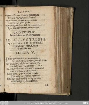 Contentio Inter Martem & Minervam. Ad Illustrissimum Marchionem Brandeburgicum, Ducem Borussiae, etc. Elegia V.