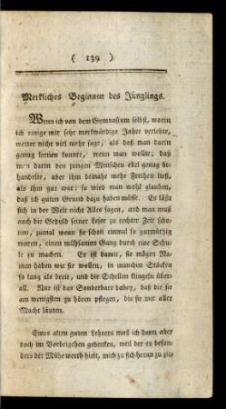 Merkliches Beginnen des Jünglings