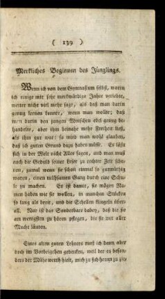 Merkliches Beginnen des Jünglings