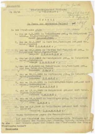 Kronenbitter, Josef, Justizangestellter, Haigerloch: Revisionsurteil Ss 23/48 Oberlandesgericht Tübingen