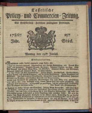 25tes Stueck, Montag den 19ten Junius. 1786
