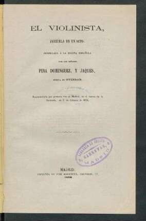 El violinista : zarzuela en un acto