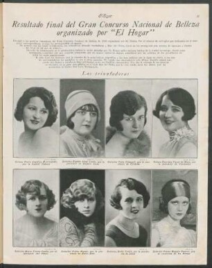 Resultado final de Gran Concurso Nacional de Belleza organizado por "El Hogar"