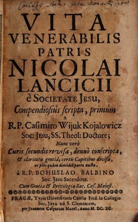 Vita venerabilis Patris Nicolai Lanercii