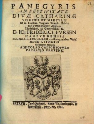 Panegyris in festivitate Divae Catharinae virginis et martyris ... habita
