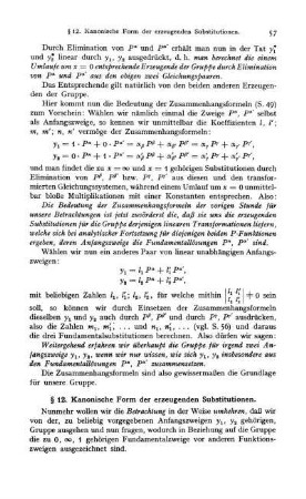 § 12. Kanonische Form der erzeugenden Substitutionen.