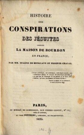 Histoire des conspirations des Jésuites contre la maison de Bourbon en France