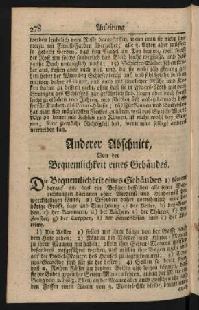Anderer Abschnitt, Von der Bequemlichkeit eines Gebäudes