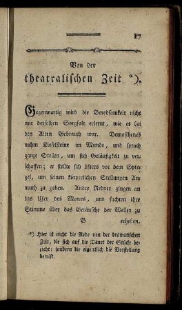 Von der theatralischen Zeit.