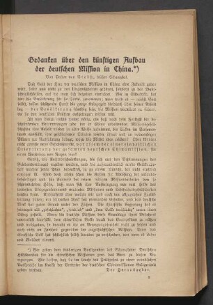Gedanken über den künftigen Aufbau der deutschen Mission in China