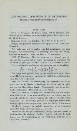 Onderwerpen, behandeld op de wetenschappelijke wintervergaderingen.
