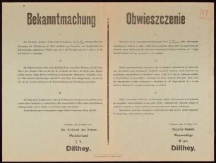 "Bekanntmachung." Schließung der Mühlen für Selbstversorger