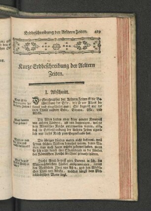 Kurze Erdbeschreibung der Aeltern Zeiten.