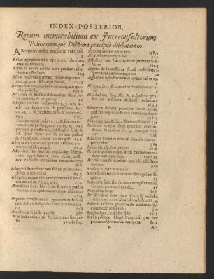 Index Posterior, Rerum memorabilium ex Iureconsultorum Politicorumque Doctrina praecipue delibatarum