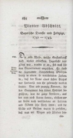 Vierter Abschnitt. Bayerische Dienste und Feldzüge. 1741 - 1745.