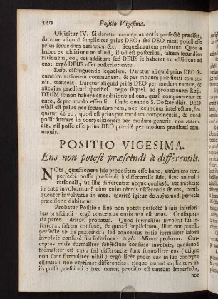 140-144, Positio Vigesima. Ens non potest praescindi à differentiis