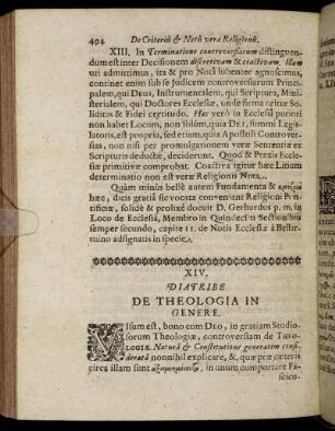 XIV. Diatribe De Theologia In Genere.