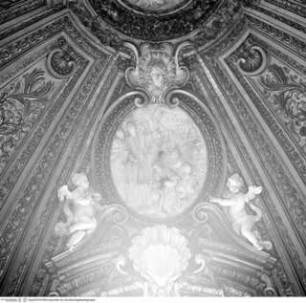 Kuppeldekoration, Sixtus V. zeigt den Bedürftigen den Palast des Monte di Pietà