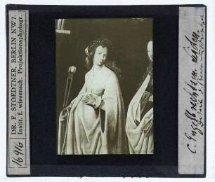 Engebrechtsen, Triptychon mit Beweinung Christi (Leiden ML S 94) : Ausschnitt von der Außenseite des rechten Flügels, hl. Apollonia u. hl. Agnes