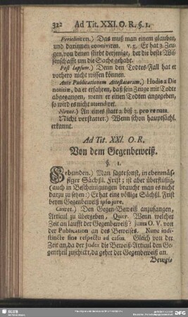 Ad Tit. XXI. O. R. Von dem Gegenbeweiß