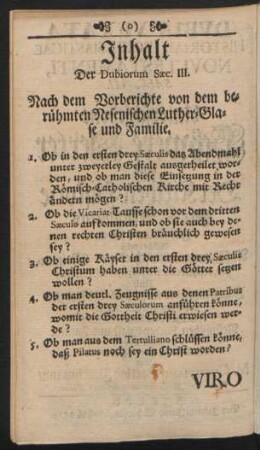 Inhalt Der Dubiorum Saec. III.