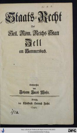 Staats-Recht des Heil. Röm. Reichs Statt Zell am Hammersbach