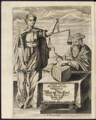 Kupfertitel aus: Weigel, Erhard: Arithmetische Beschreibung der Moral-Weißheit von Personen und Sachen worauf das gemeine Wesen bestehet / nach der pythagorischen CreutzZahl in lauter tetractysche Glieder eingetheilet. 1674. Dresden: SLUB Coll.diss.B.89,misc.4