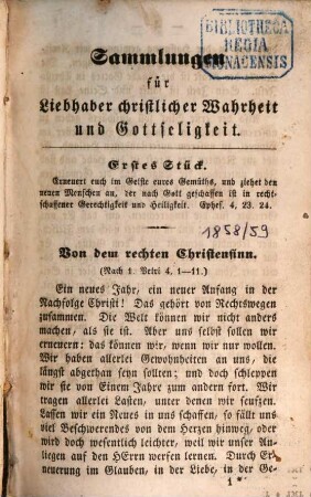 Sammlungen für Liebhaber christlicher Wahrheit und Gottseligkeit. 1858