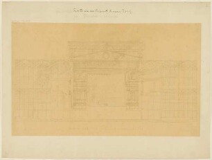 Entwurf für das provisorische Richard-Wagner-Festspieltheater im Glaspalast, München (Projekt A). Querschnitt durch den Zuschauerraum mit Blick zur Bühne