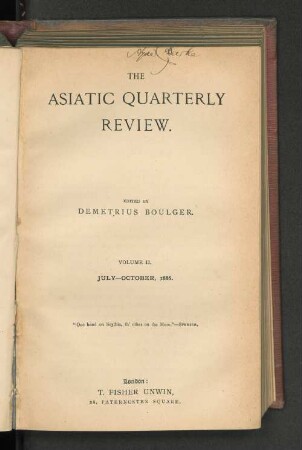 2.1886, July-October: Asiatic quarterly review