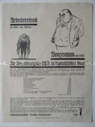 Illustriertes Propagandaflugblatt der NSDAP zur Landtagswahl in Sachsen 1930 mit shcarfer Polemik gegen die SPD