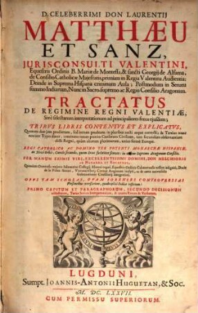 Tractatus de regimine regni Valentiae ...