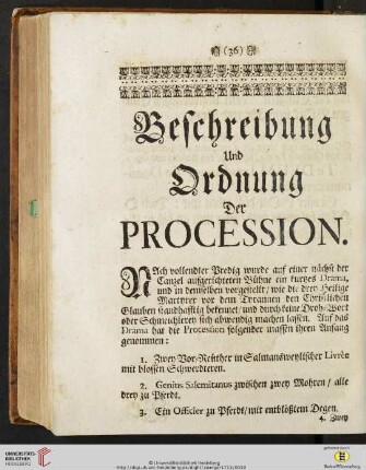 Beschreibung und Ordnung der Procession