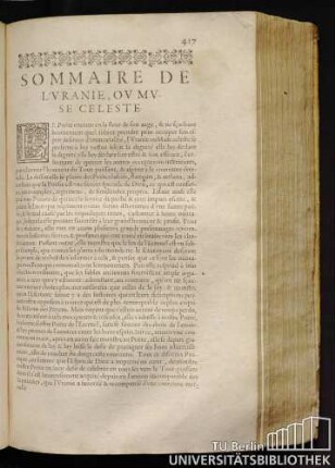 Sommaire De L'Vranie, Ou Muse Celeste.