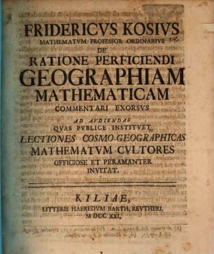 De ratione perficiendi geographiam mathematicam commentatio