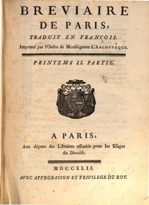 Breviaire De Paris, 2. Printems ; 2