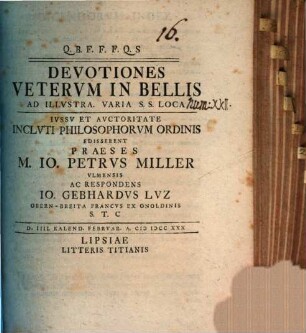Devotiones Veterum In Bellis : ad illustra varia S.S. loca