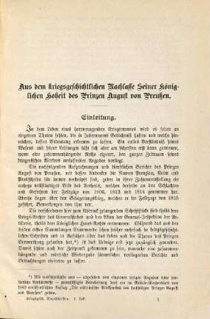 Aus dem kriegsgeschichtlichen Nachlasse Seiner Königlichen Hoheit des Prinzen August von Preußen