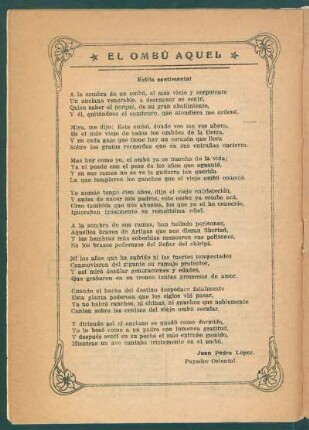 El ombú aquel : Estilo sentimental